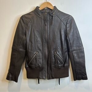Michael Michael Kors Womens Chocolate Brown Leather Moto Jacket